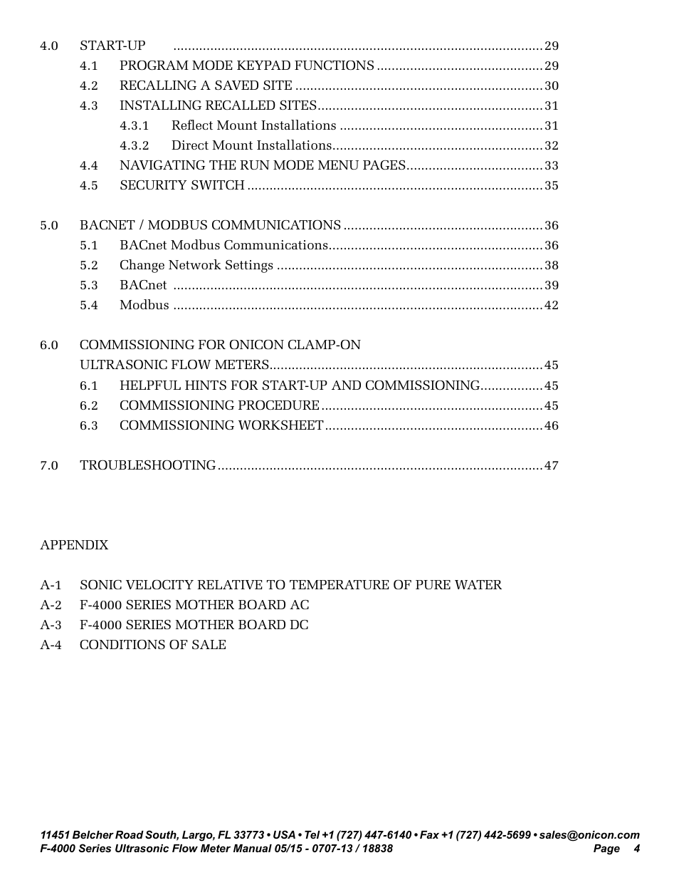 ONICON F-4000 Series User Manual | Page 4 / 52