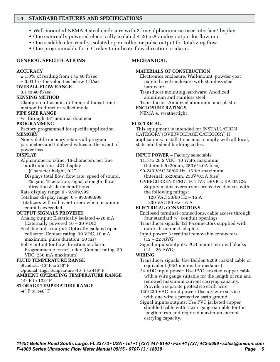 ONICON F-4000 Series User Manual | Page 6 / 52