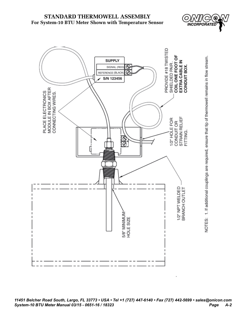 Standard thermowell assembly | ONICON System-10 BTU User Manual | Page 36 / 57