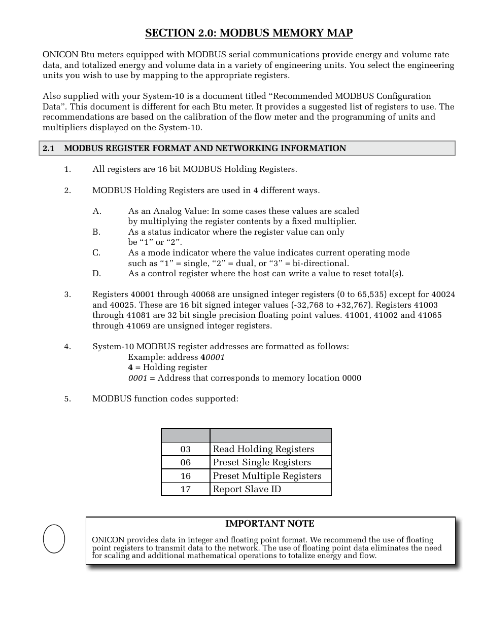 ONICON System-10 MODBUS User Manual | Page 19 / 35