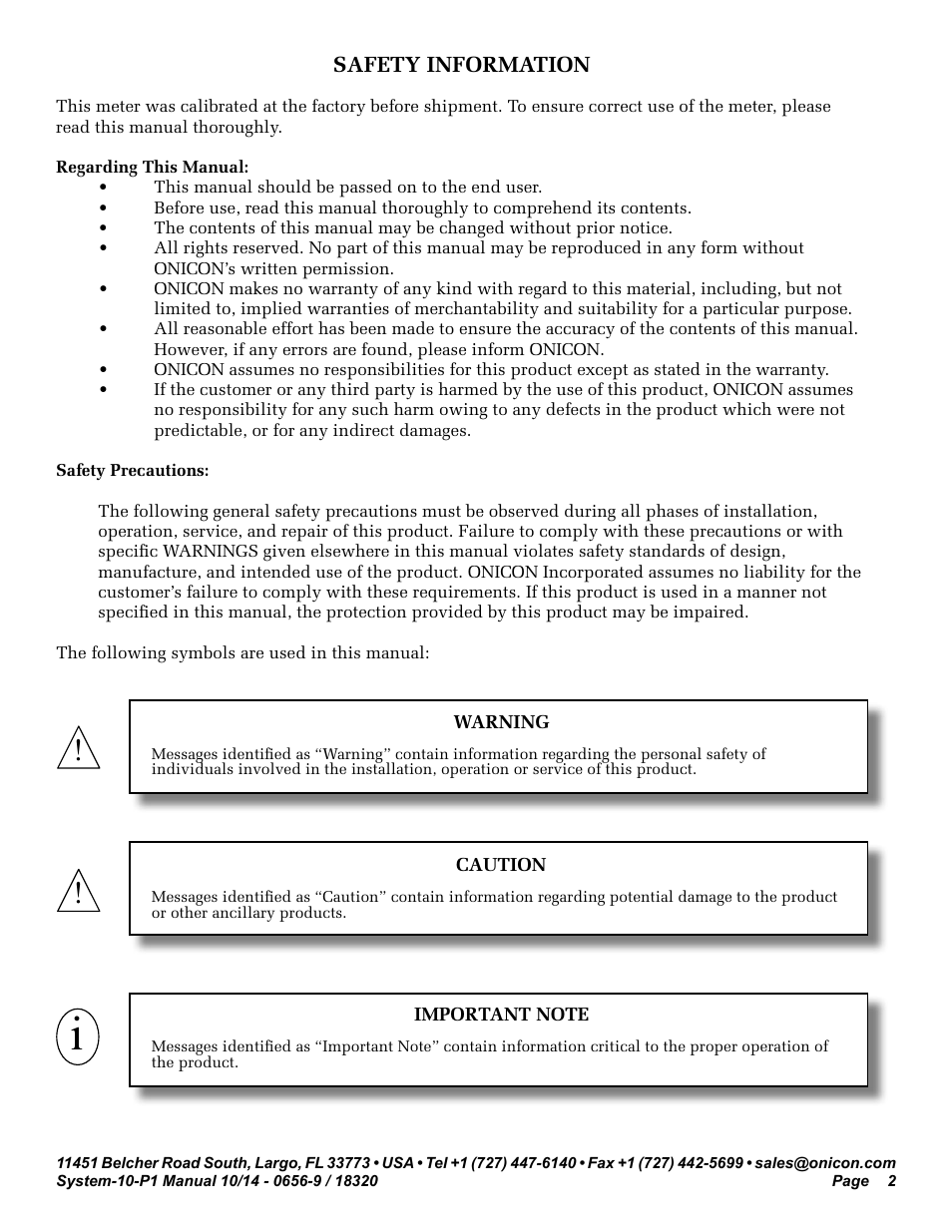 ONICON System-10 P1 User Manual | Page 2 / 67