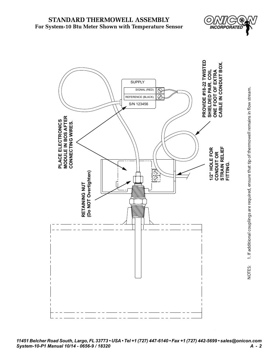 St andard thermowell assmebl y, Standard thermowell assembly | ONICON System-10 P1 User Manual | Page 44 / 67