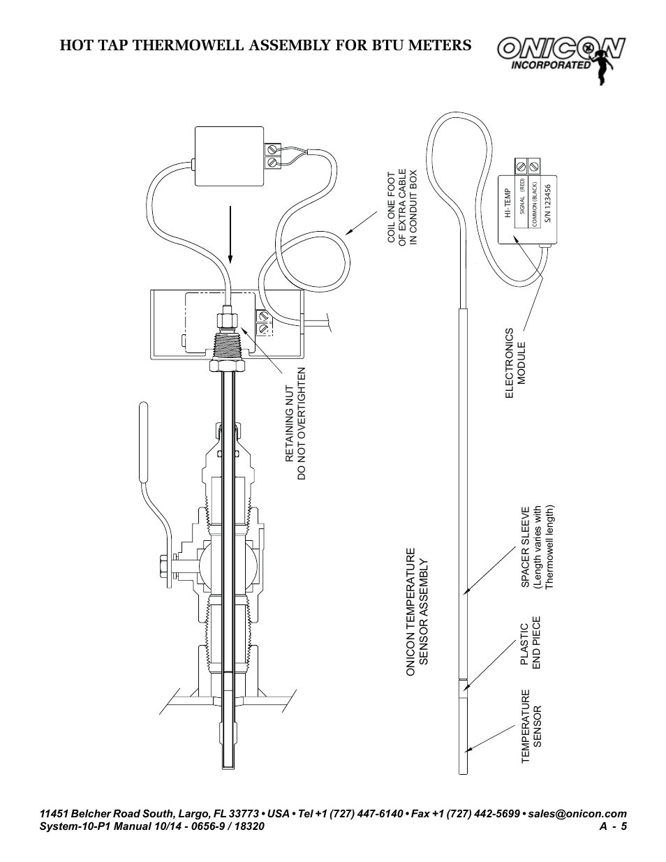 Hot tap thermowell assembly for onicon btu meters, Hot tap thermowell assembly for btu meters | ONICON System-10 P1 User Manual | Page 47 / 67