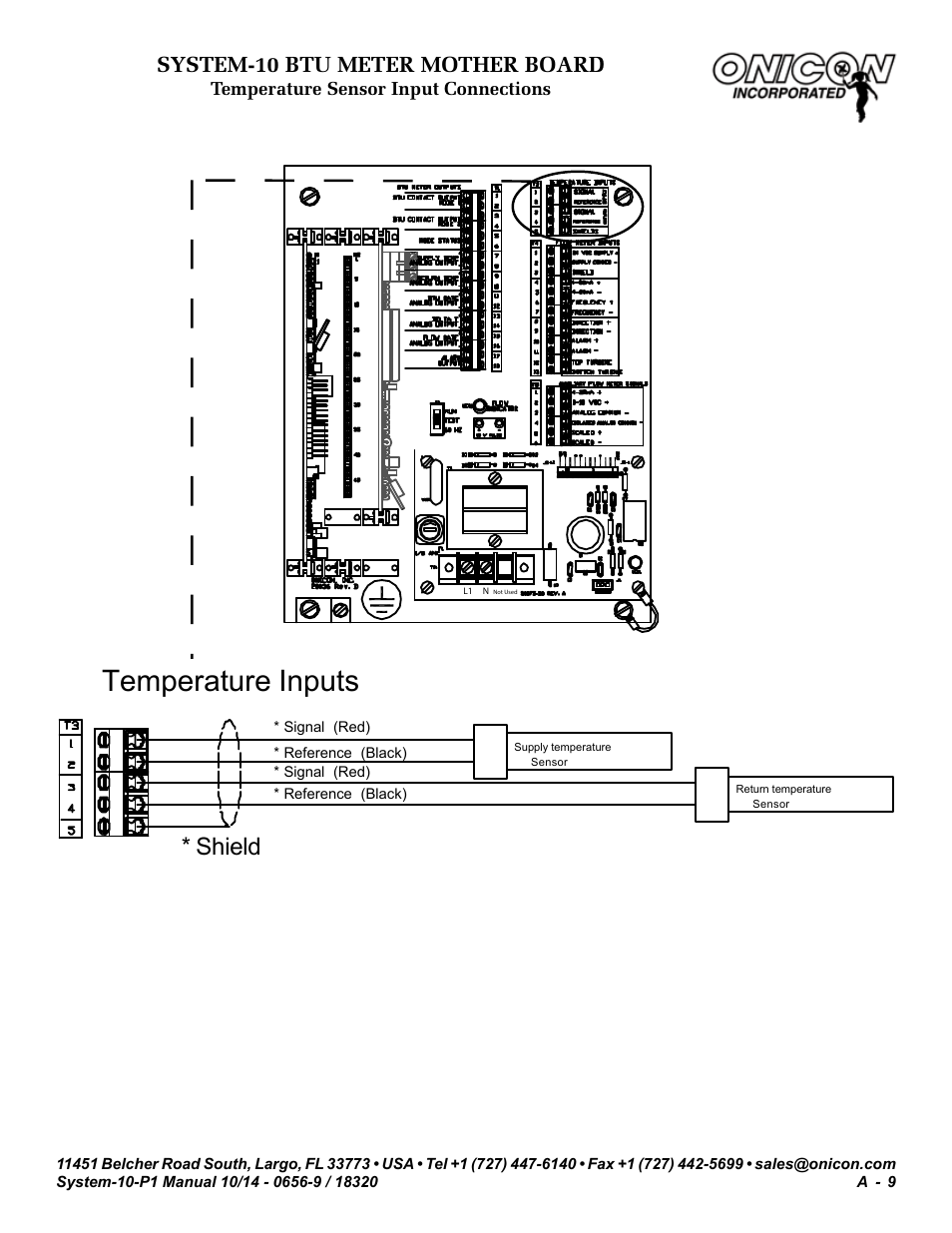Temperature inputs, Shield, System-10 btu meter mother board | ONICON System-10 P1 User Manual | Page 51 / 67