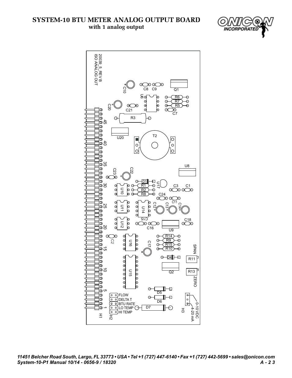 System-10 btu meter analog output board, With 1 analog output | ONICON System-10 P1 User Manual | Page 65 / 67