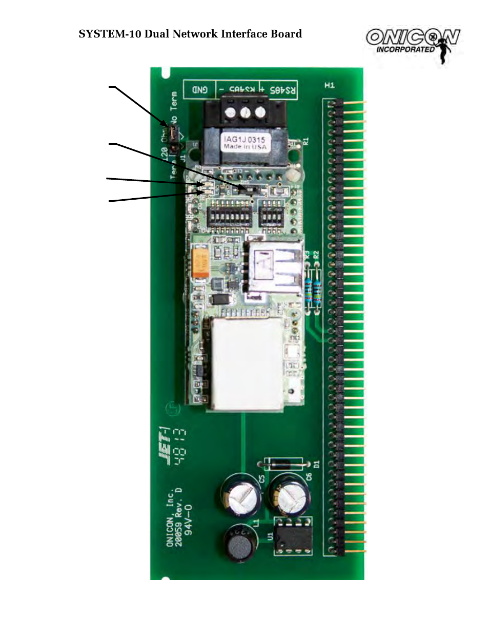 System-10 dual network interface board | ONICON System-10 Dualnet User Manual | Page 31 / 32