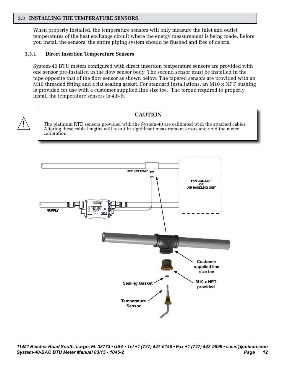 Caution | ONICON System-40-BAC BTU User Manual | Page 12 / 29