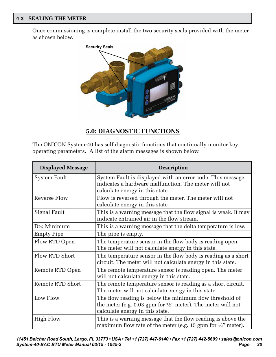 ONICON System-40-BAC BTU User Manual | Page 20 / 29