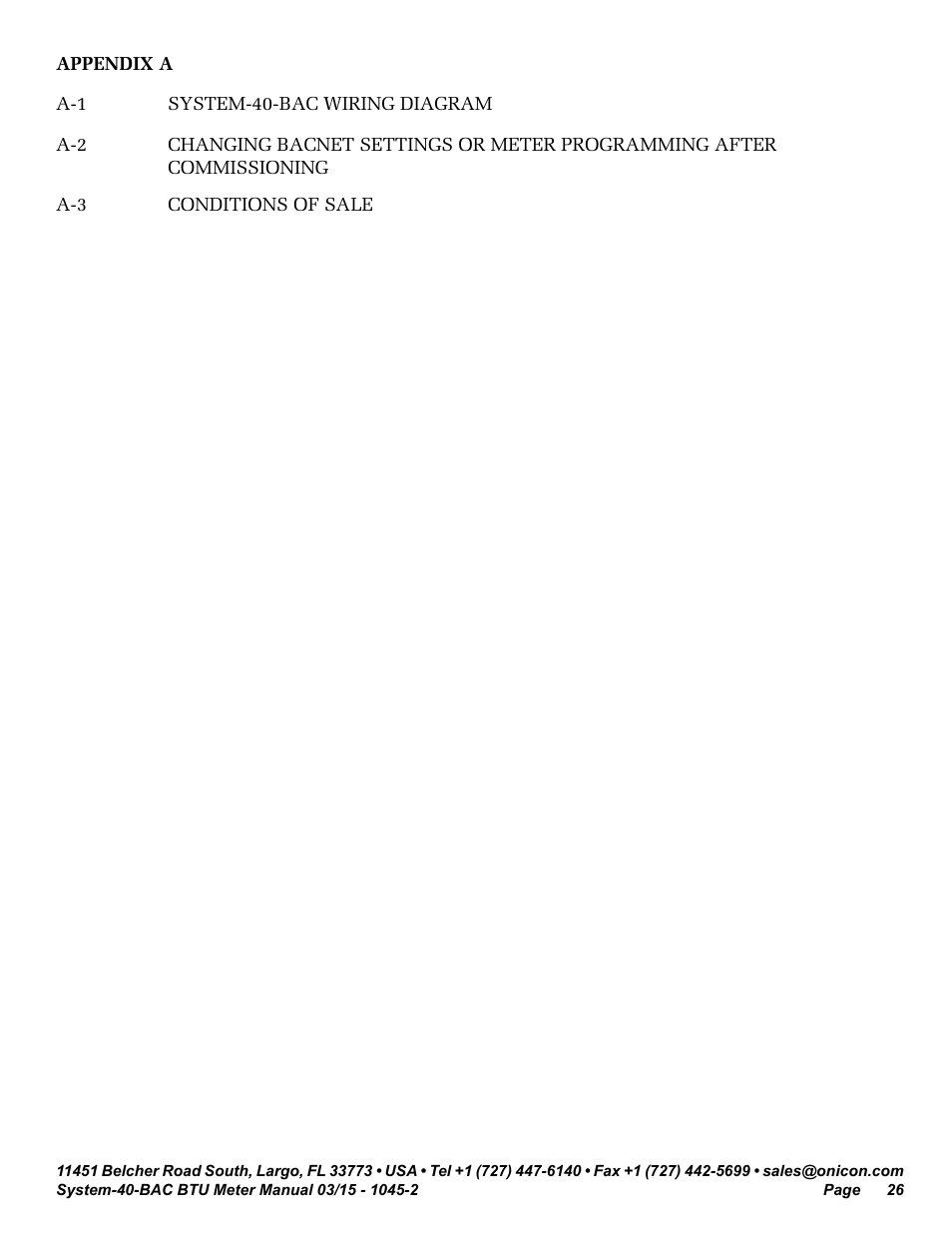 ONICON System-40-BAC BTU User Manual | Page 26 / 29