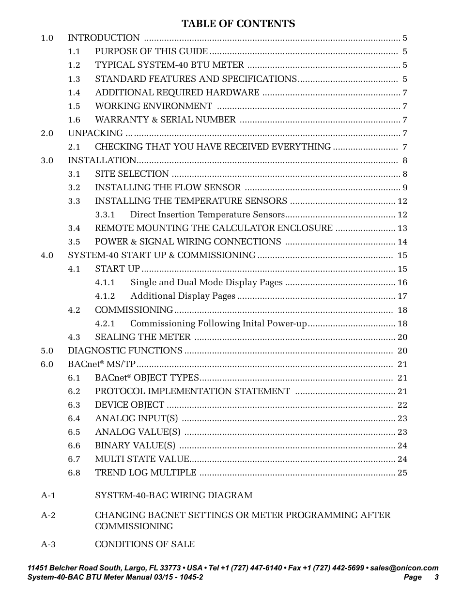 ONICON System-40-BAC BTU User Manual | Page 3 / 29