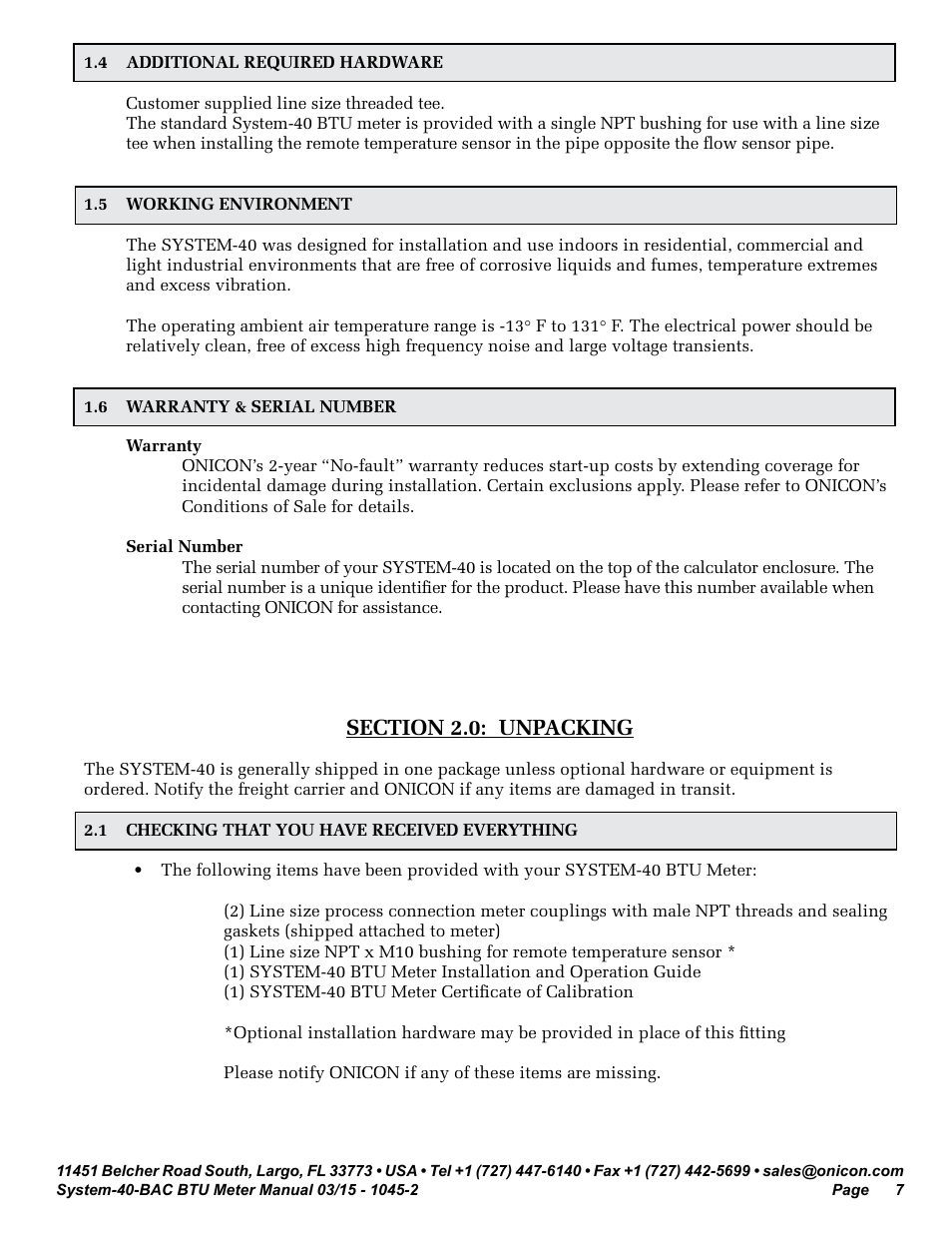 ONICON System-40-BAC BTU User Manual | Page 7 / 29