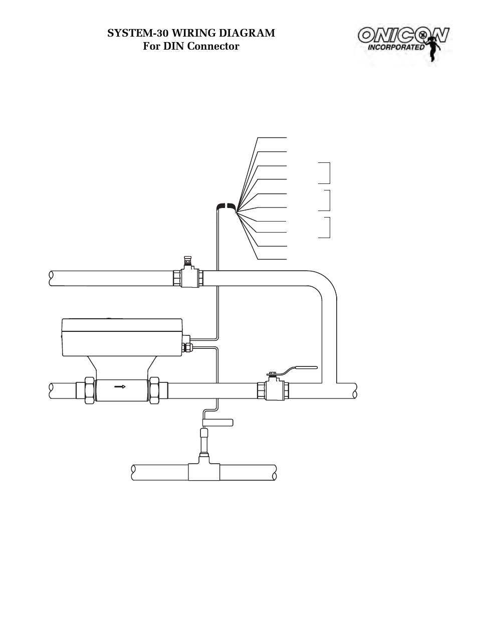 System-30 wiring diagram for din connector, System-30 with din connector wiring diagram | ONICON System-30 BTU User Manual | Page 27 / 31