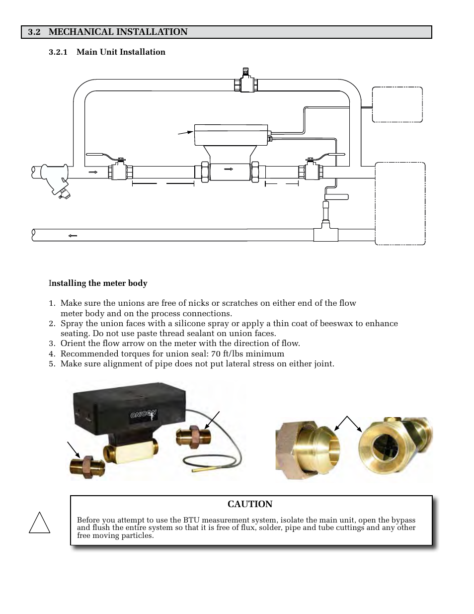 2 mechanical installation, Caution, 1 main unit installation | ONICON System-30 LonWorks BTU User Manual | Page 10 / 37