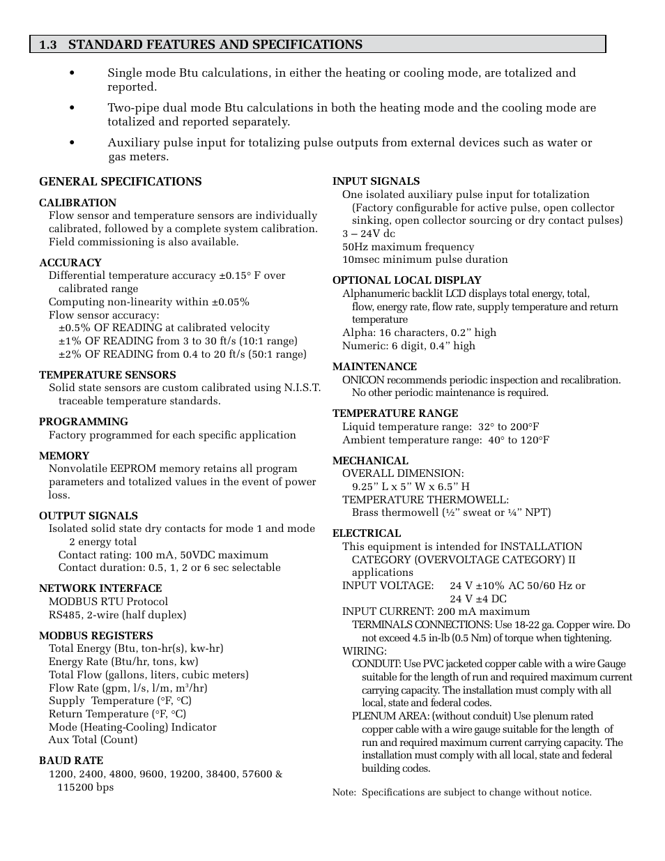 ONICON System-30 MODBUS BTU User Manual | Page 6 / 46