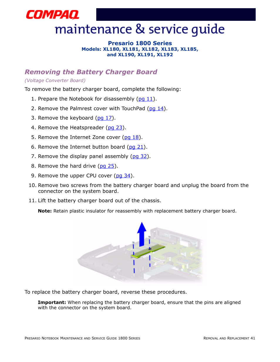 Removing the battery charger board | Compaq XL183 User Manual | Page 110 / 127