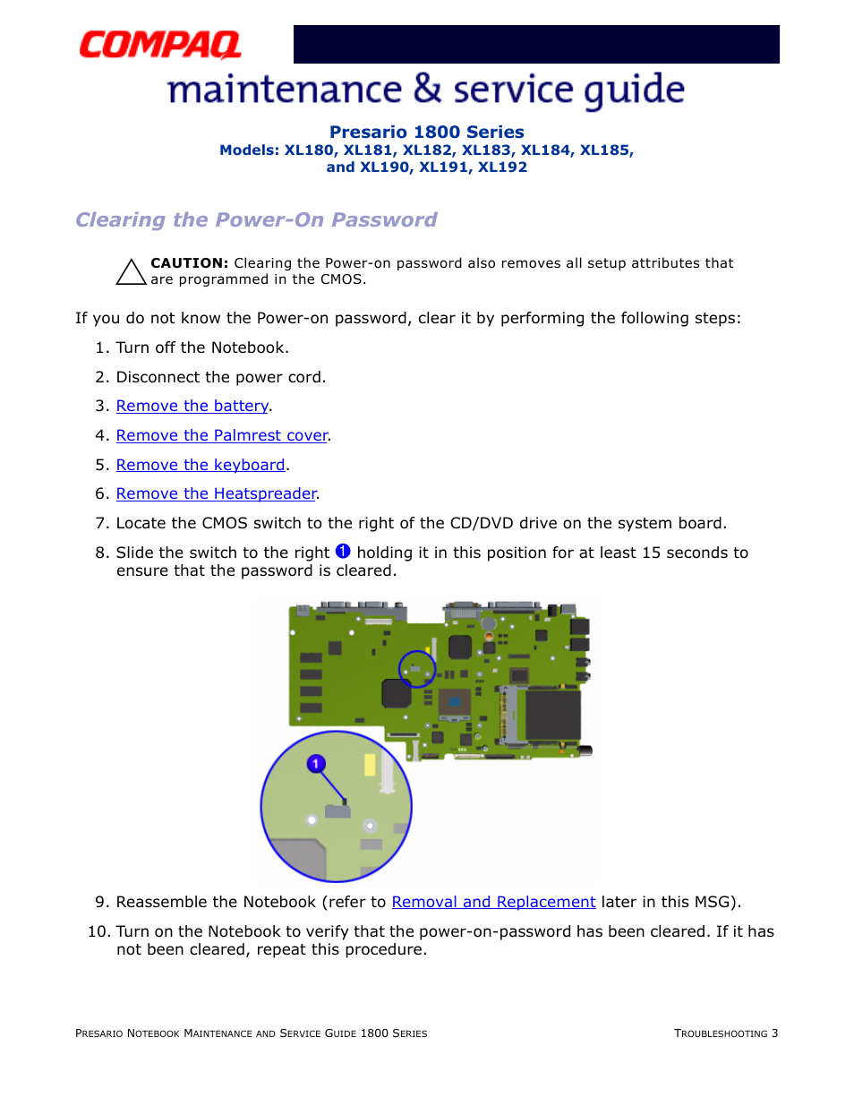 Clearing the power-on password, Clearing the power-on, Password | Compaq XL183 User Manual | Page 39 / 127