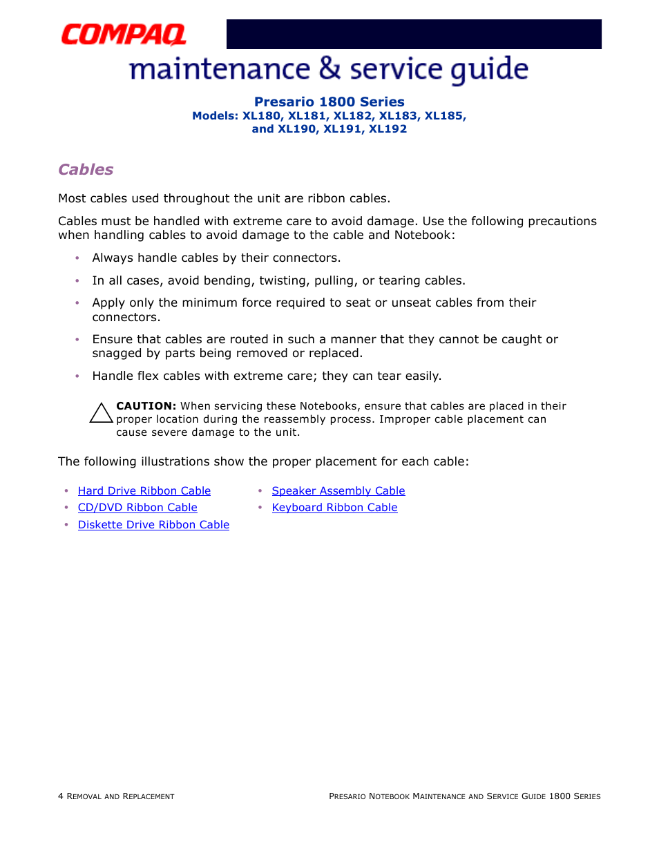 Cables | Compaq XL183 User Manual | Page 73 / 127