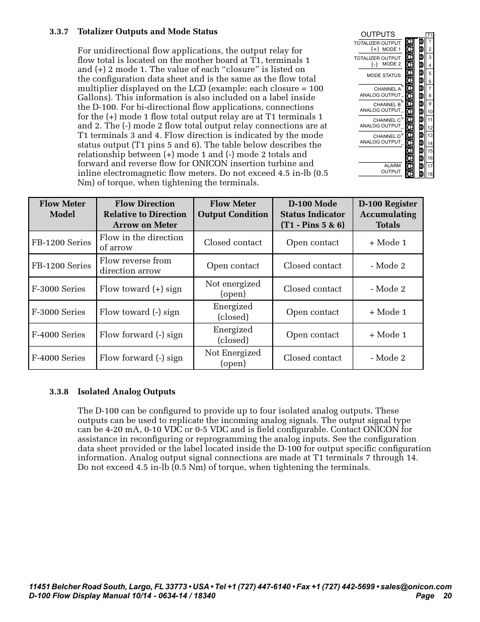 ONICON D-100 Flow User Manual | Page 20 / 35