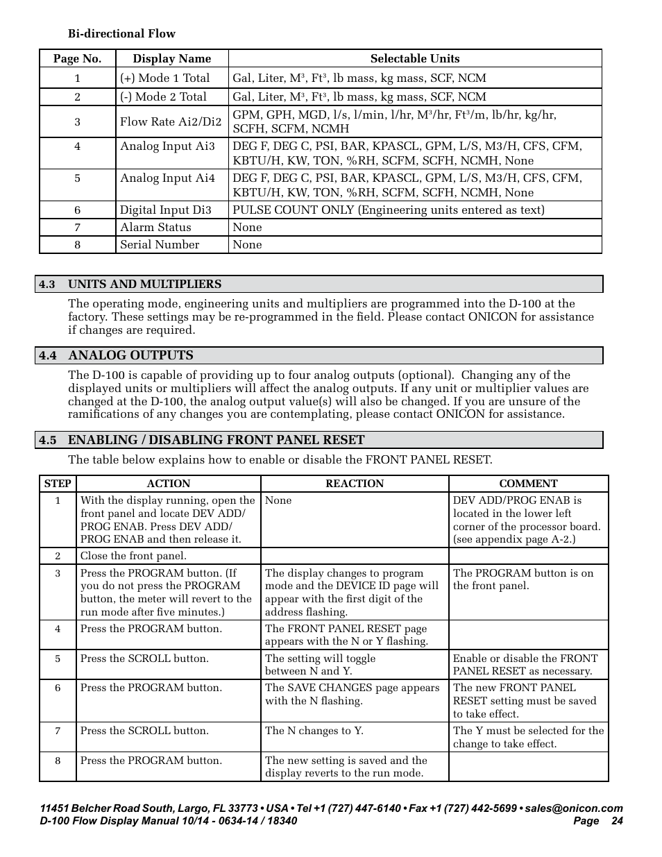 ONICON D-100 Flow User Manual | Page 24 / 35