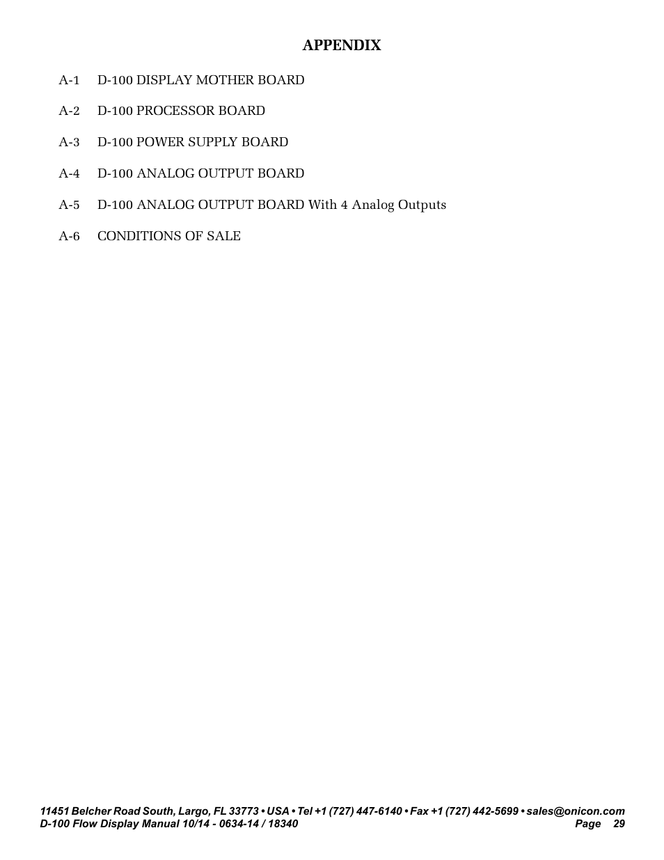 Appendix | ONICON D-100 Flow User Manual | Page 29 / 35