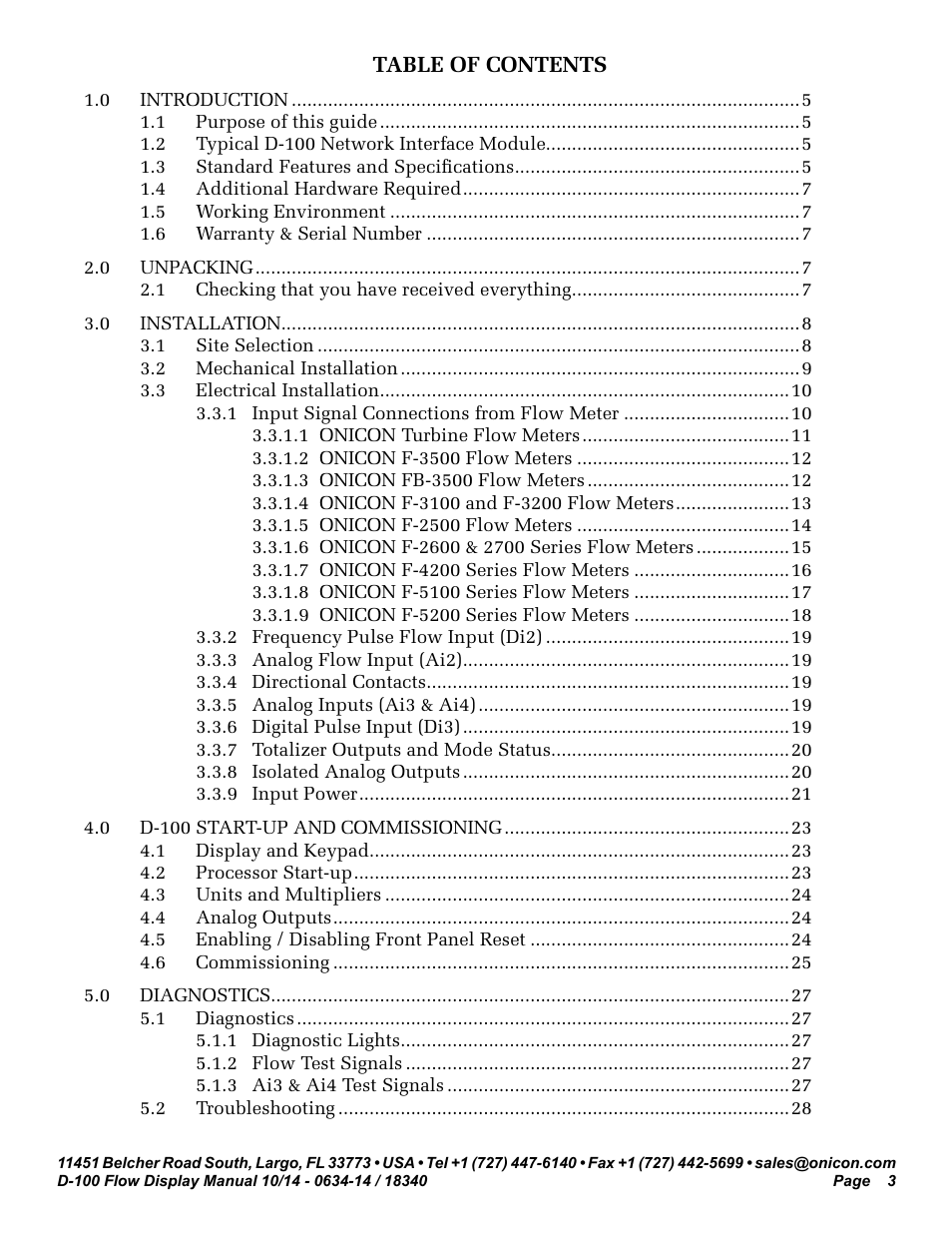 ONICON D-100 Flow User Manual | Page 3 / 35