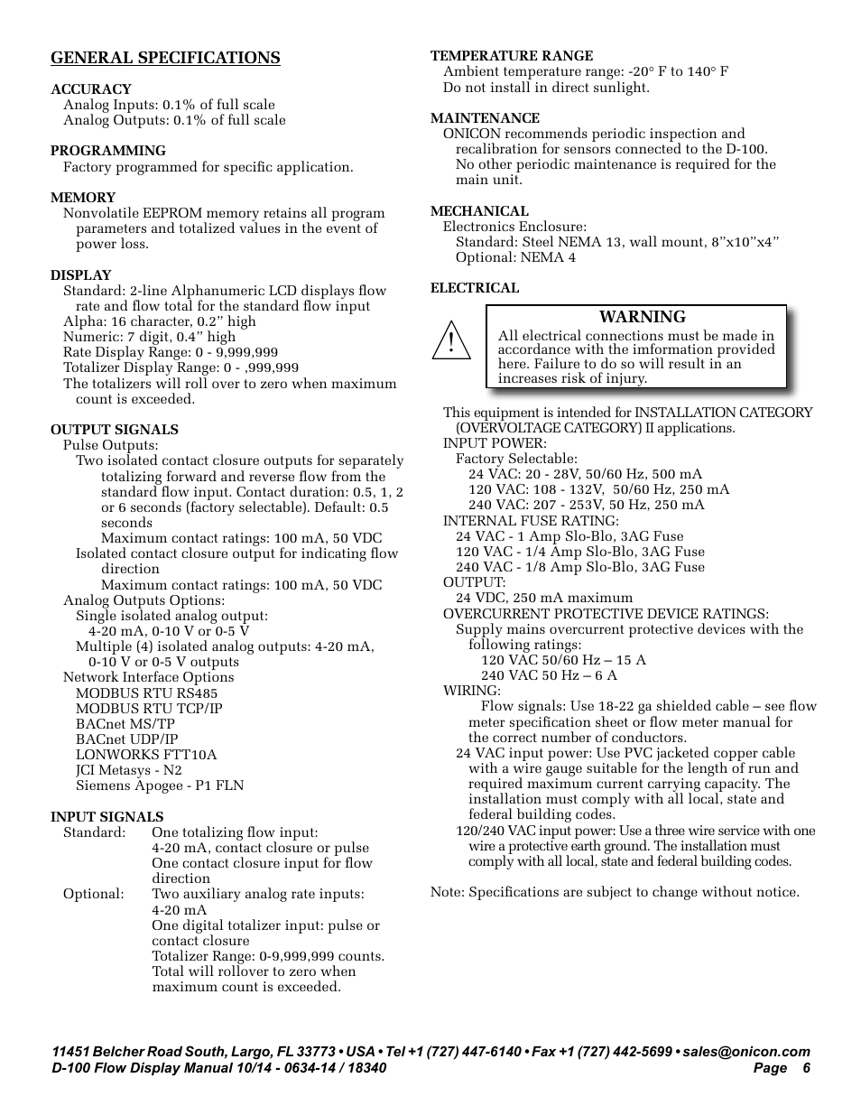 ONICON D-100 Flow User Manual | Page 6 / 35