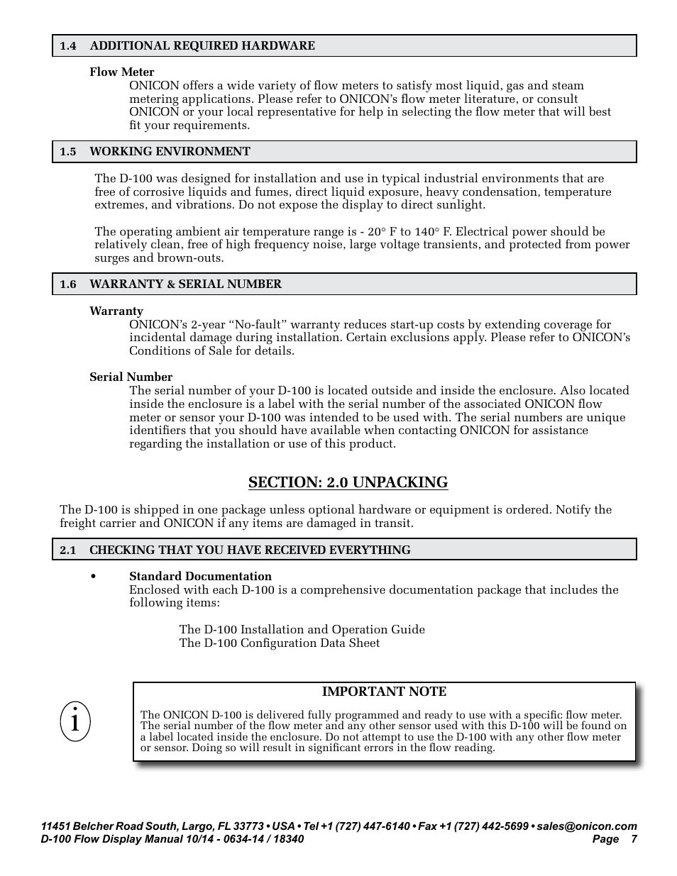 ONICON D-100 Flow User Manual | Page 7 / 35