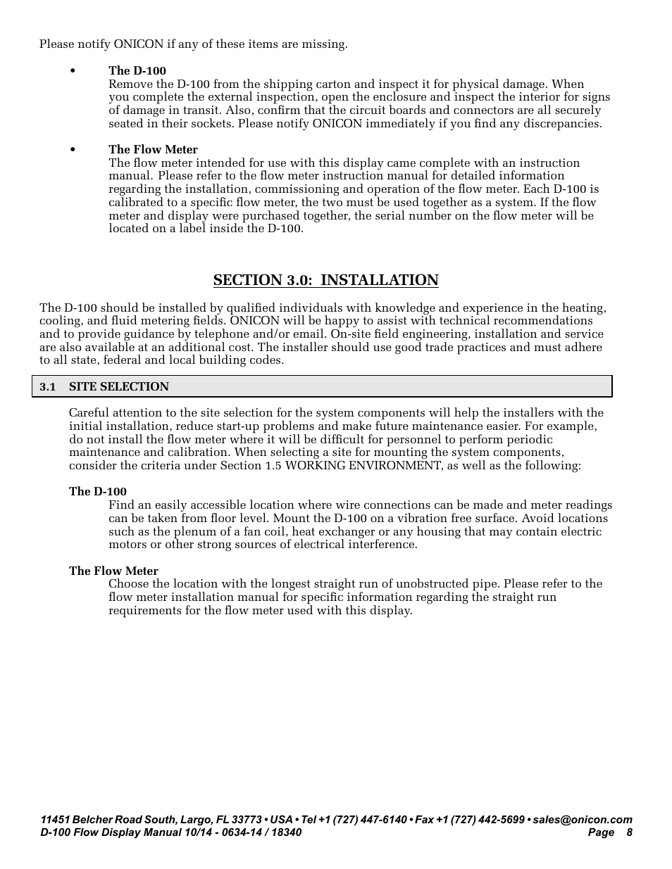 ONICON D-100 Flow User Manual | Page 8 / 35