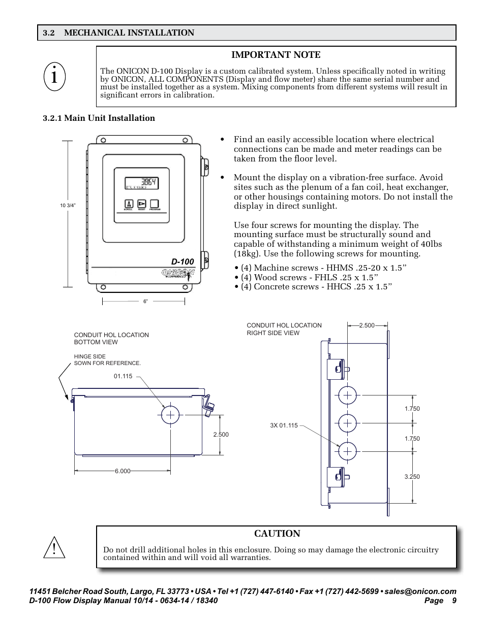 ONICON D-100 Flow User Manual | Page 9 / 35