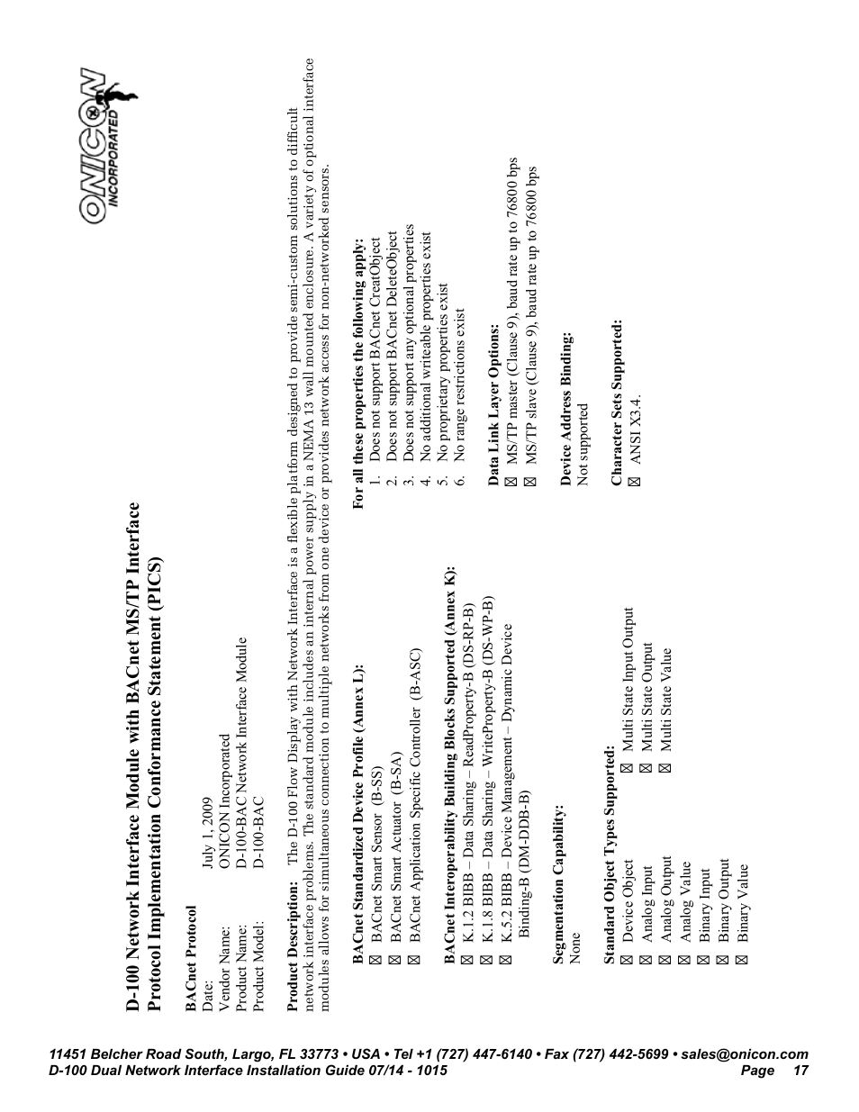 ONICON D-100 Dualnet User Manual | Page 17 / 32