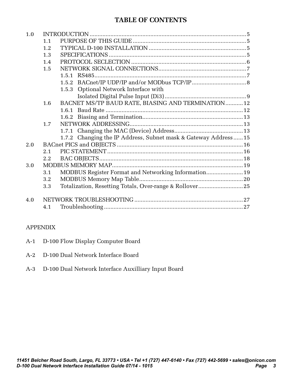 ONICON D-100 Dualnet User Manual | Page 3 / 32