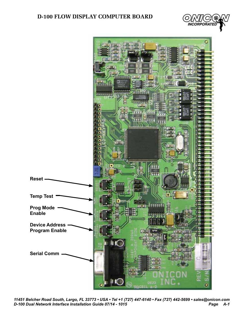 D-100 flow display computer board | ONICON D-100 Dualnet User Manual | Page 30 / 32