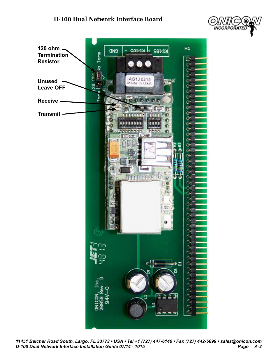 D-100 dual network interface board | ONICON D-100 Dualnet User Manual | Page 31 / 32