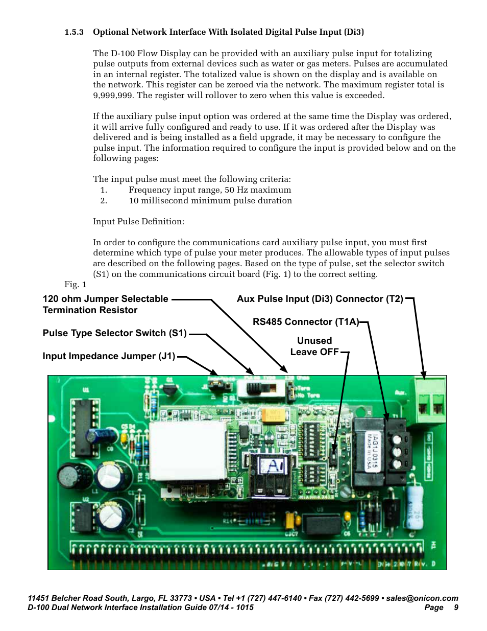 ONICON D-100 Dualnet User Manual | Page 9 / 32