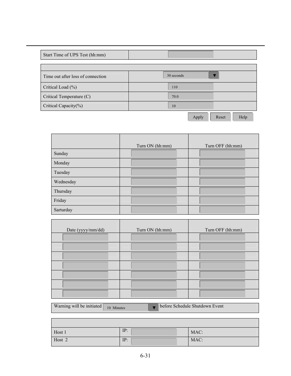 Online power, Ups on/off schedule (sample ) | OnLine Power Protector 3 User Manual | Page 70 / 98