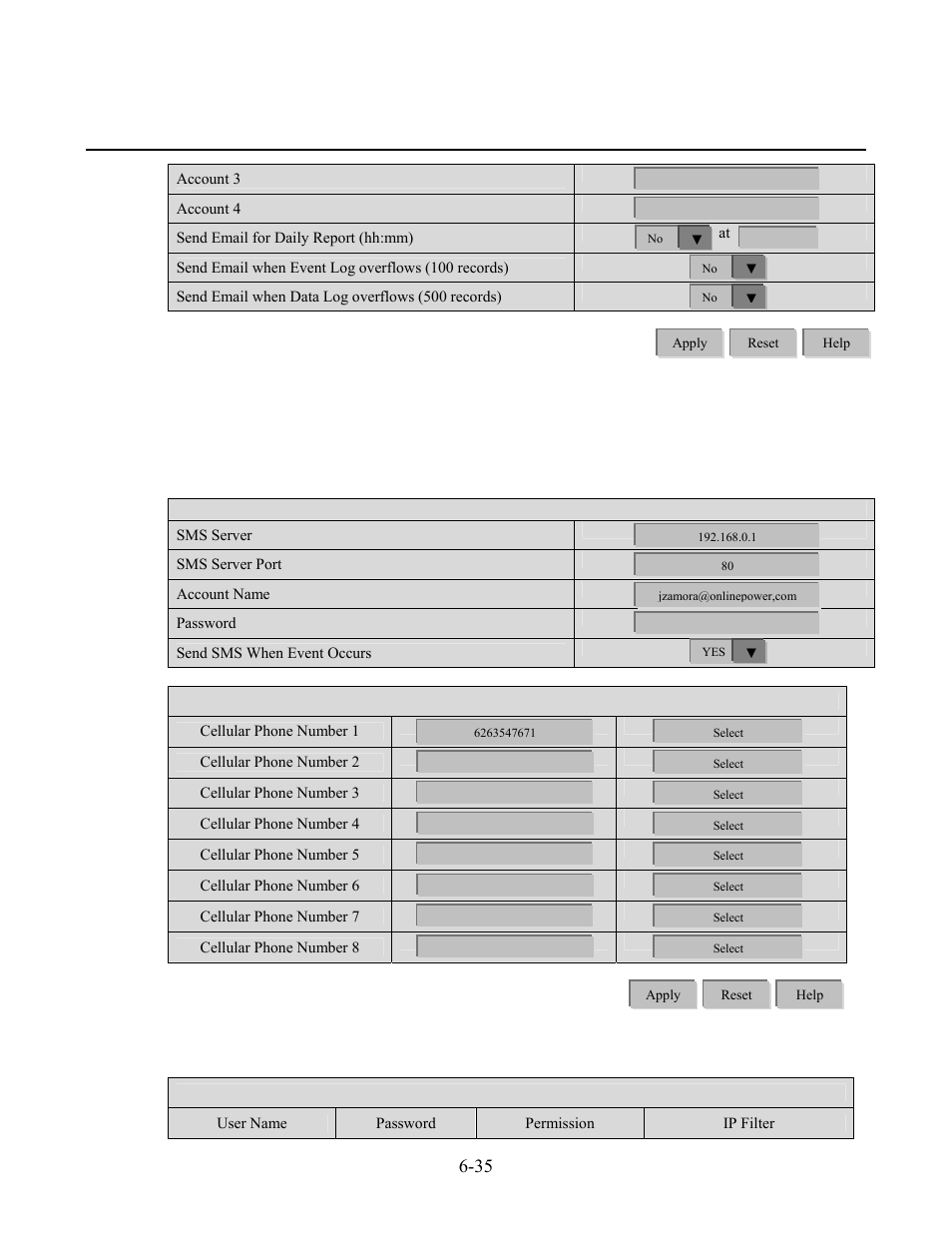 Online power, Sms (sample display ), Web/telnet (sample display ) | OnLine Power Protector 3 User Manual | Page 74 / 98