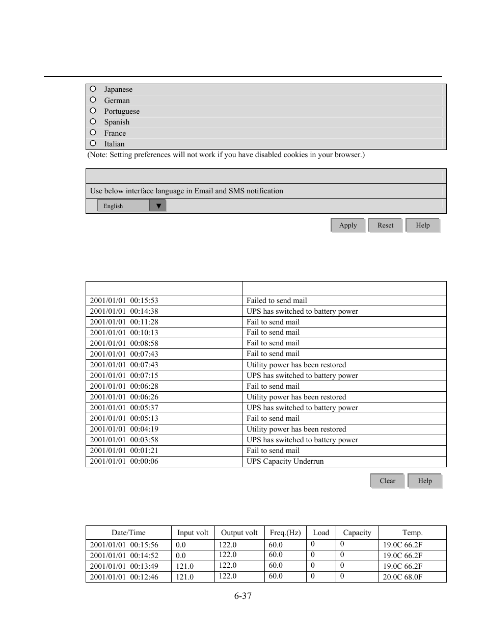 Online power, Log information (sample display ), Data log (sample display ) | OnLine Power Protector 3 User Manual | Page 76 / 98