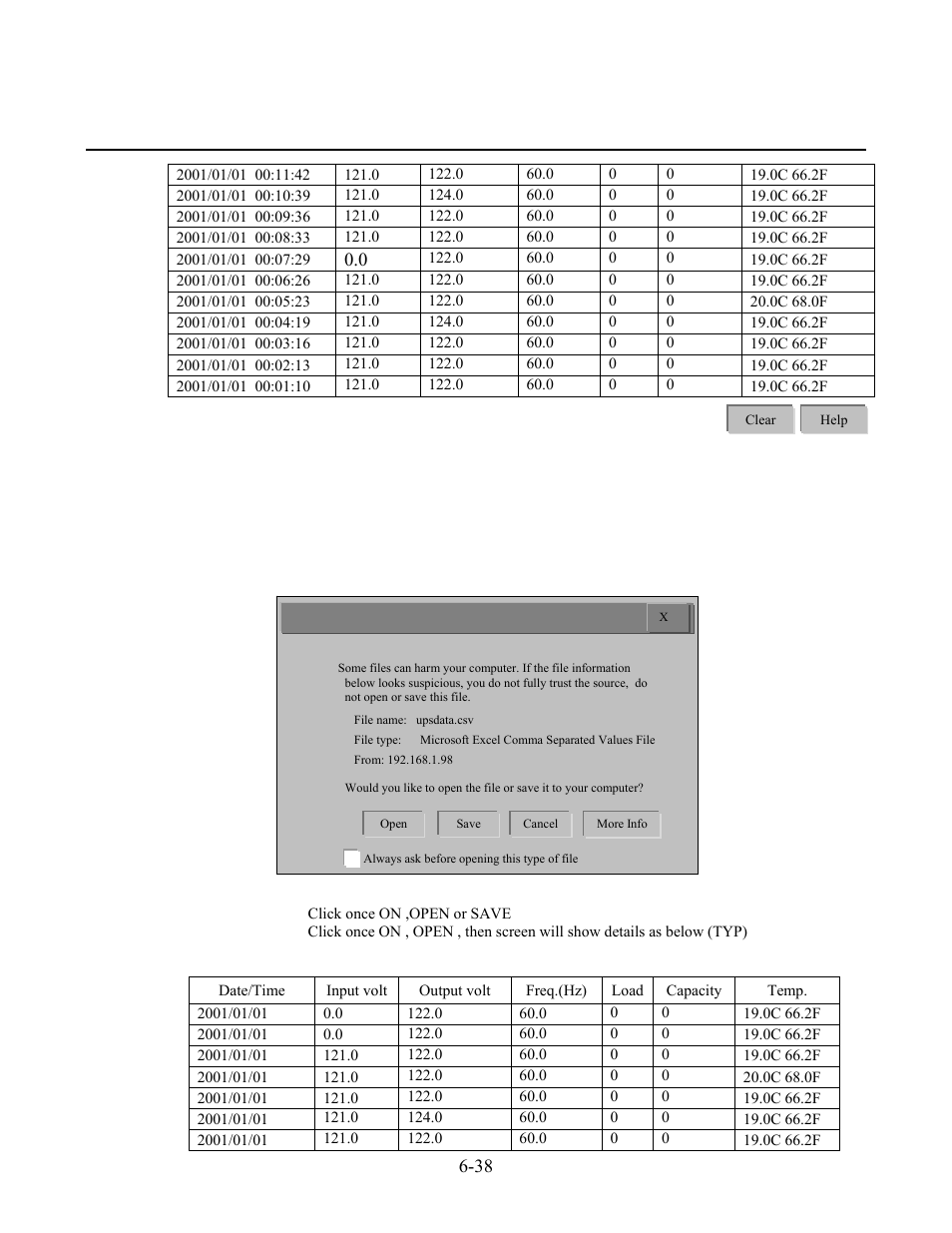Online power, Save data log (sample display ) | OnLine Power Protector 3 User Manual | Page 77 / 98