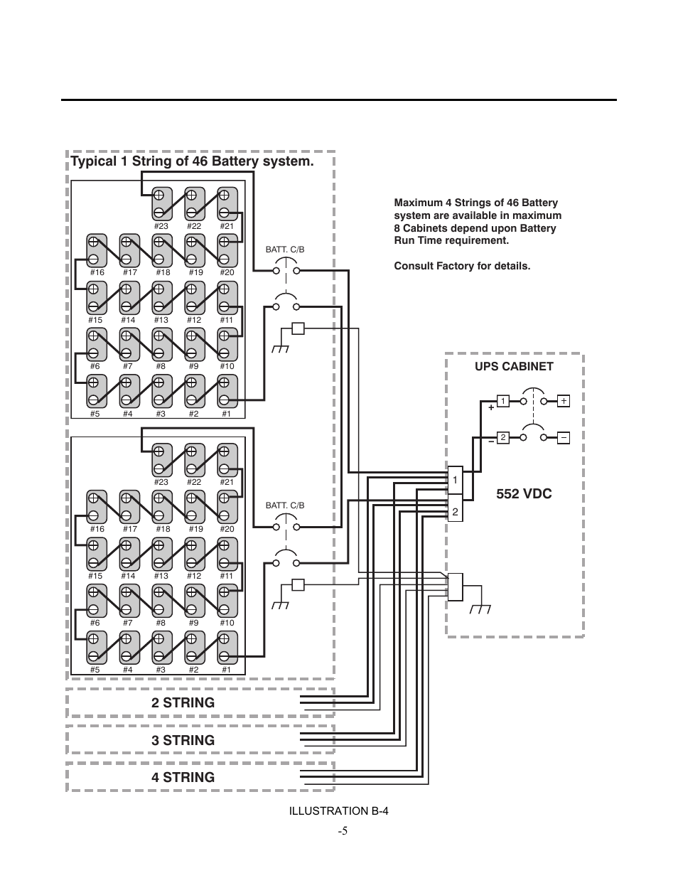 Online power, 552 volts nominal, Typical 1 string of 46 battery system | 2 string 3 string 4 string, 552 vdc, B -5 | OnLine Power Protector 3 User Manual | Page 94 / 98