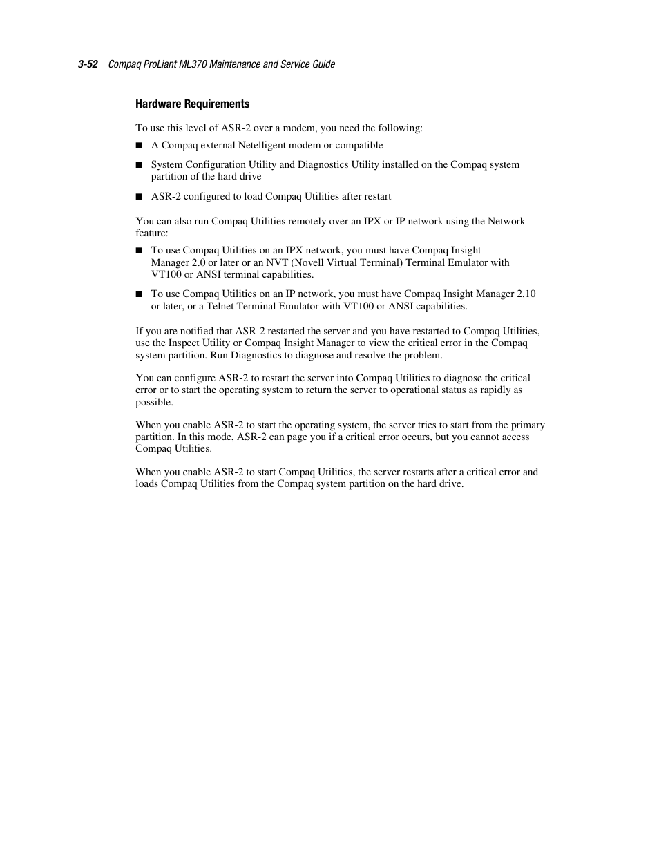 Hardware requirements | Compaq PROLIANT ML370 User Manual | Page 106 / 152