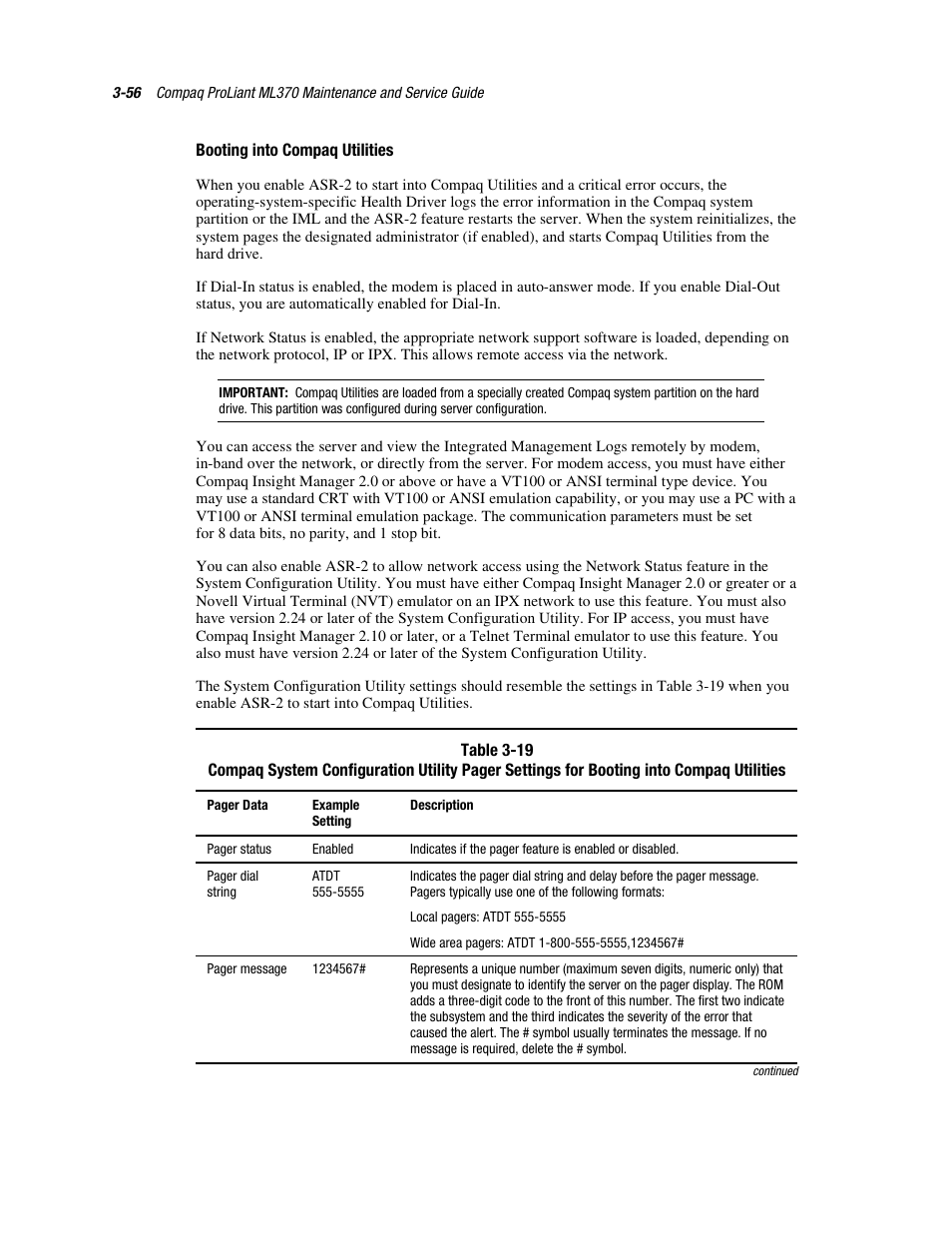 Booting into compaq utilities | Compaq PROLIANT ML370 User Manual | Page 110 / 152