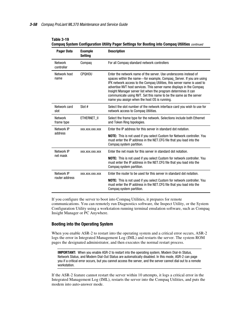 Booting into the operating system | Compaq PROLIANT ML370 User Manual | Page 112 / 152