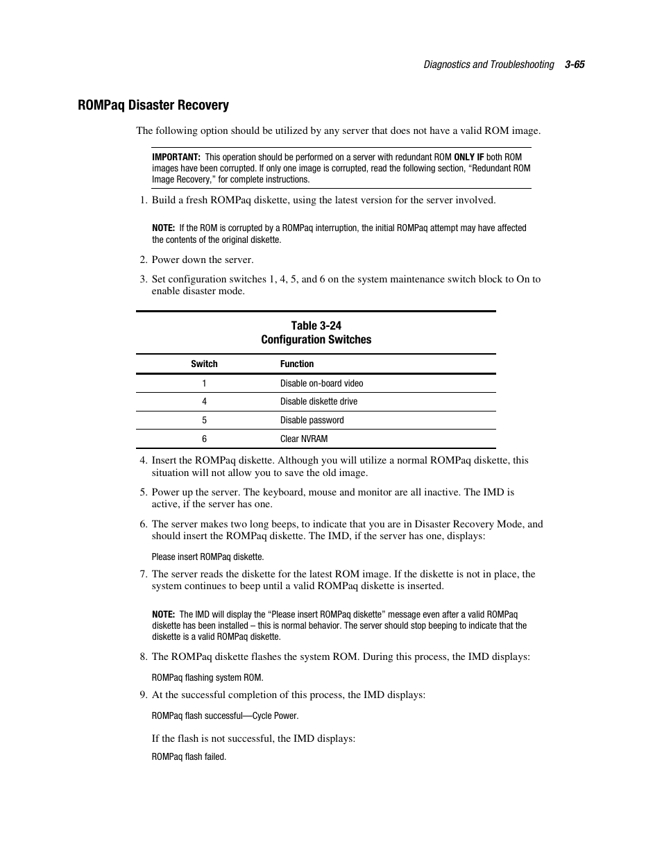 Rompaq disaster recovery, Rompaq disaster recovery -65 | Compaq PROLIANT ML370 User Manual | Page 119 / 152