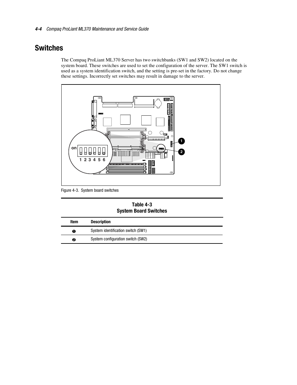 Switches, Switches -4 | Compaq PROLIANT ML370 User Manual | Page 126 / 152