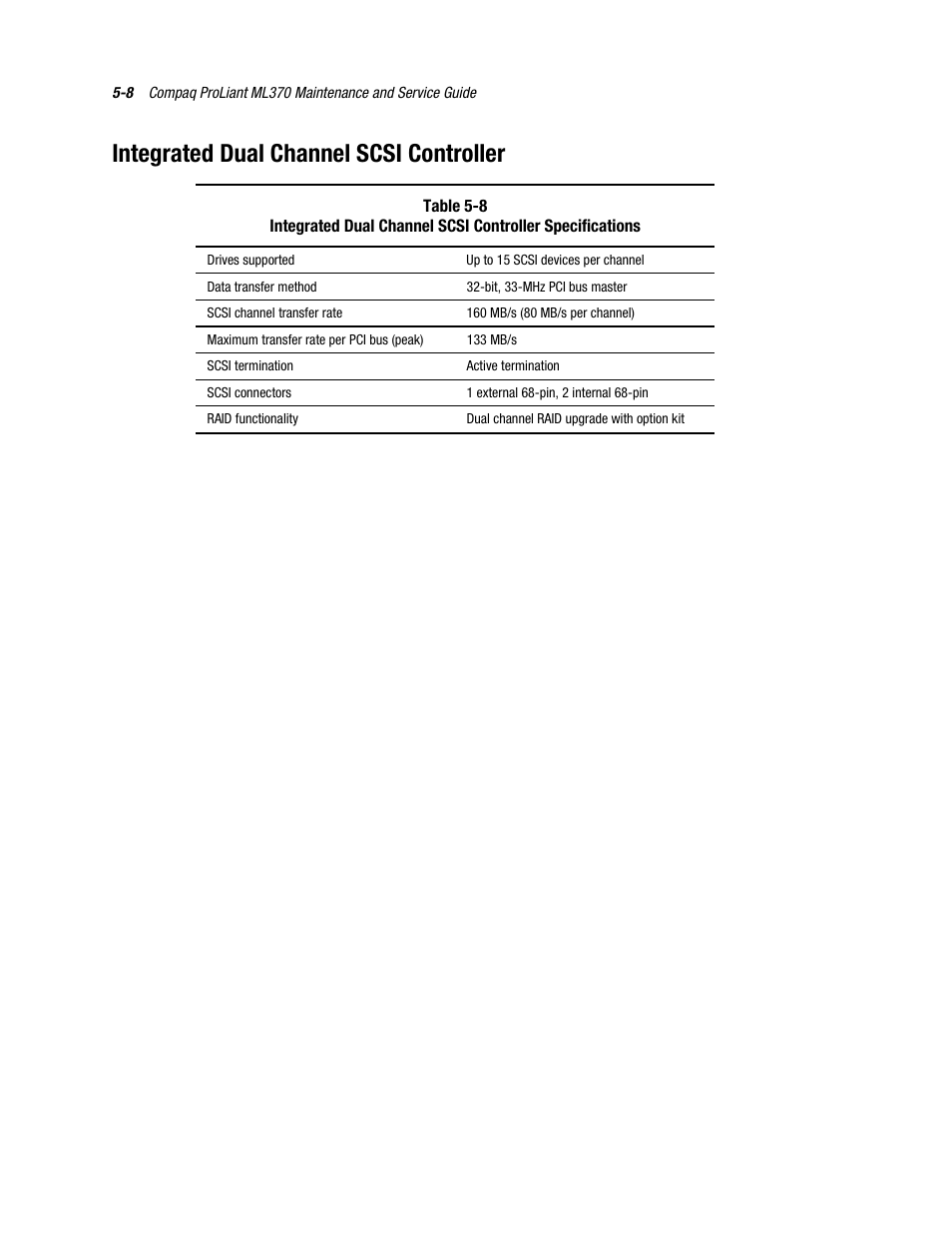 Integrated dual channel scsi controller, Integrated dual channel scsi controller -8 | Compaq PROLIANT ML370 User Manual | Page 139 / 152