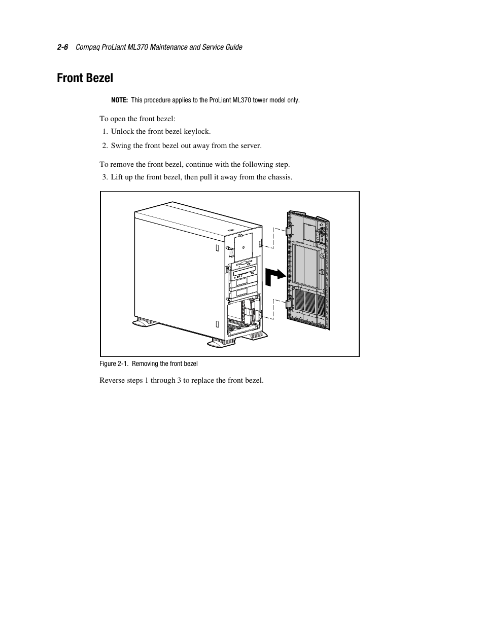 Front bezel, Front bezel -6 | Compaq PROLIANT ML370 User Manual | Page 22 / 152