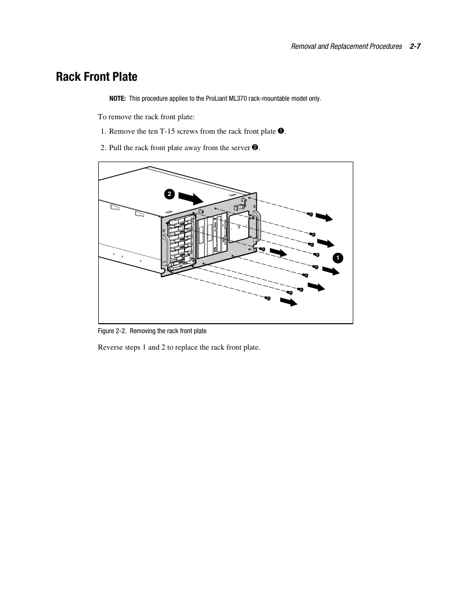 Rack front plate, Rack front plate -7 | Compaq PROLIANT ML370 User Manual | Page 23 / 152
