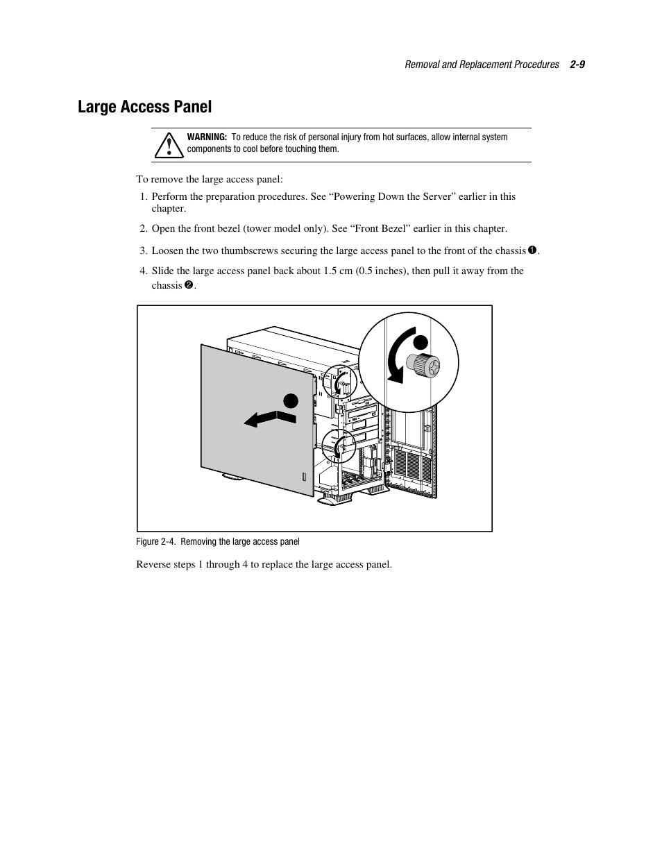 Large access panel, Large access panel -9 | Compaq PROLIANT ML370 User Manual | Page 25 / 152