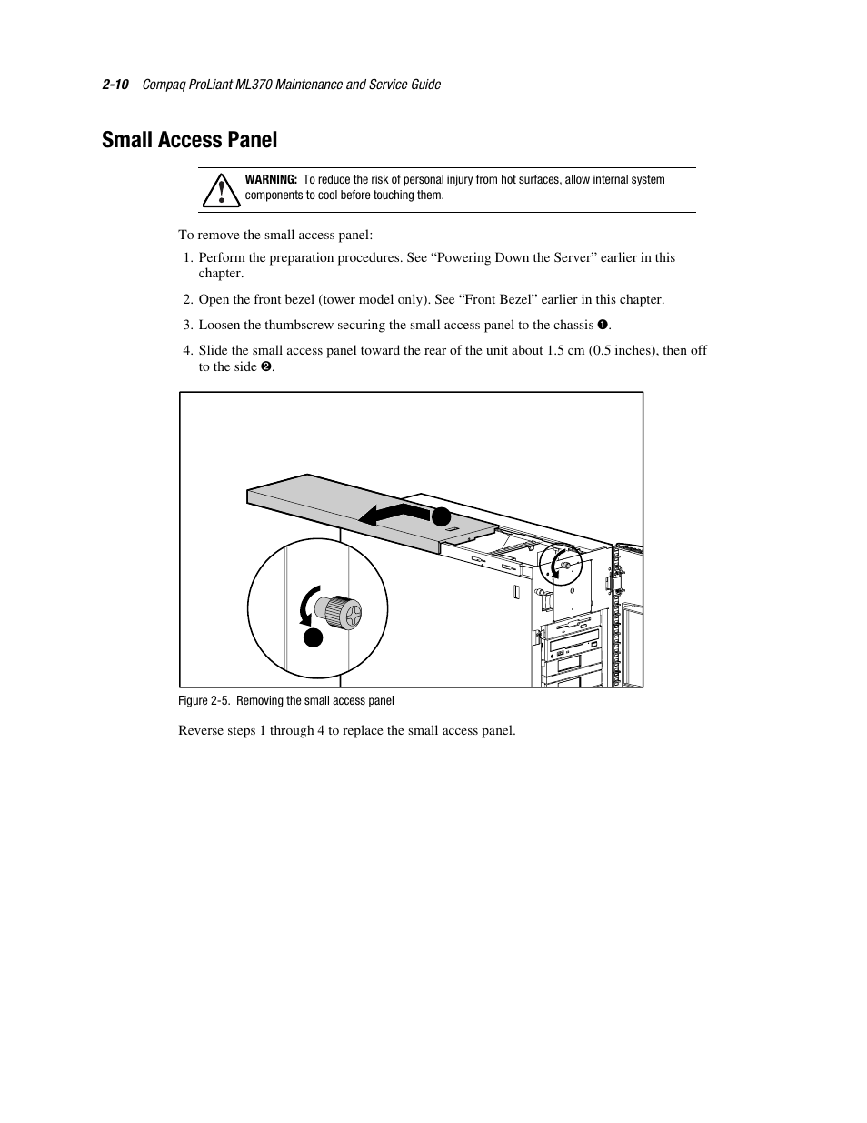 Small access panel, Small access panel -10 | Compaq PROLIANT ML370 User Manual | Page 26 / 152