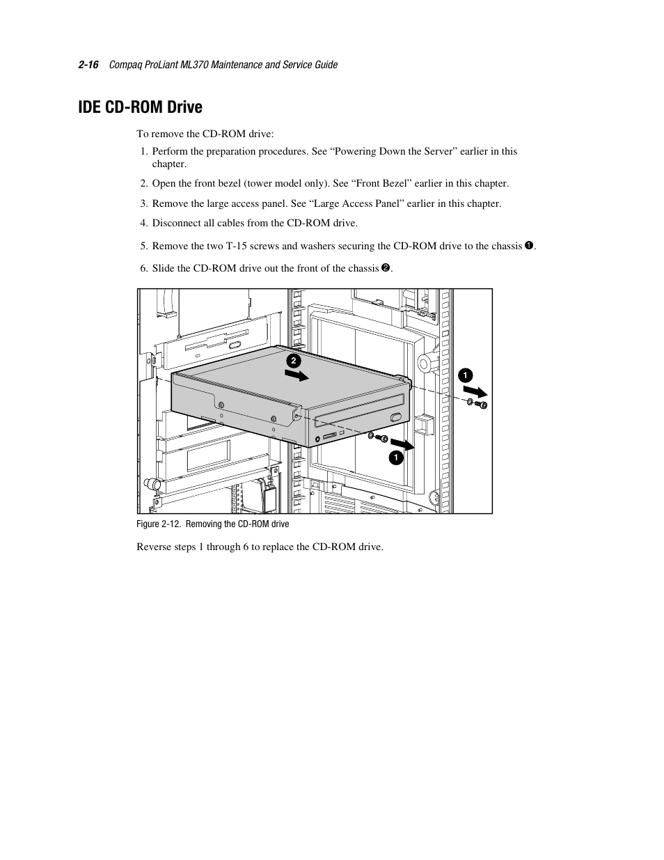 Ide cd˚rom drive, Ide cd-rom drive -16, Ide cd-rom drive | Compaq PROLIANT ML370 User Manual | Page 32 / 152